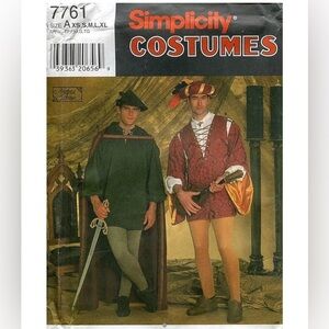 Mens XS-XL Robin Hood Hat Medieval Minstrel Costume Sewing Pattern REN Fair Vntg